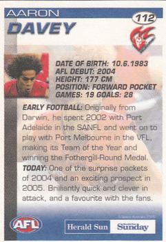 2005 Select Herald Sun AFL #112 Aaron Davey Back